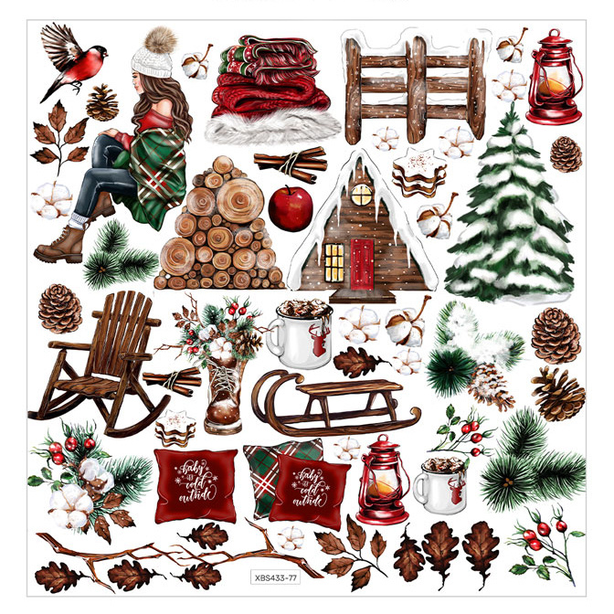 Set of cardboard elements, 250 g, Christmas Sparkle collection from 3 to 11 cm - 54 pieces