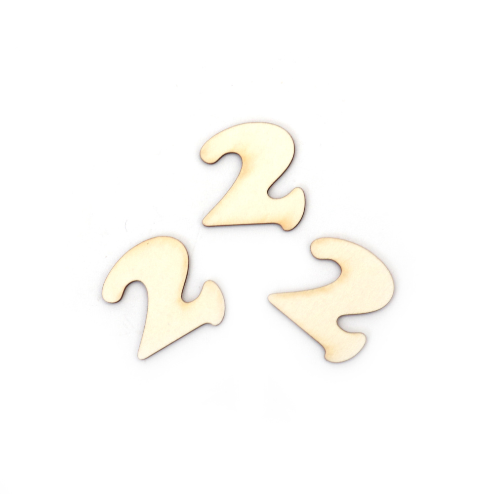 Number "2" Craft Chipboard Cutout, 2 cm, Font 2 - 5 pieces
