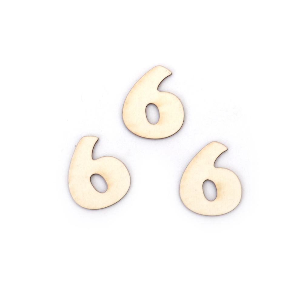Number "6" Craft Chipboard Cutout, 2 cm, Font 2 - 5 pieces