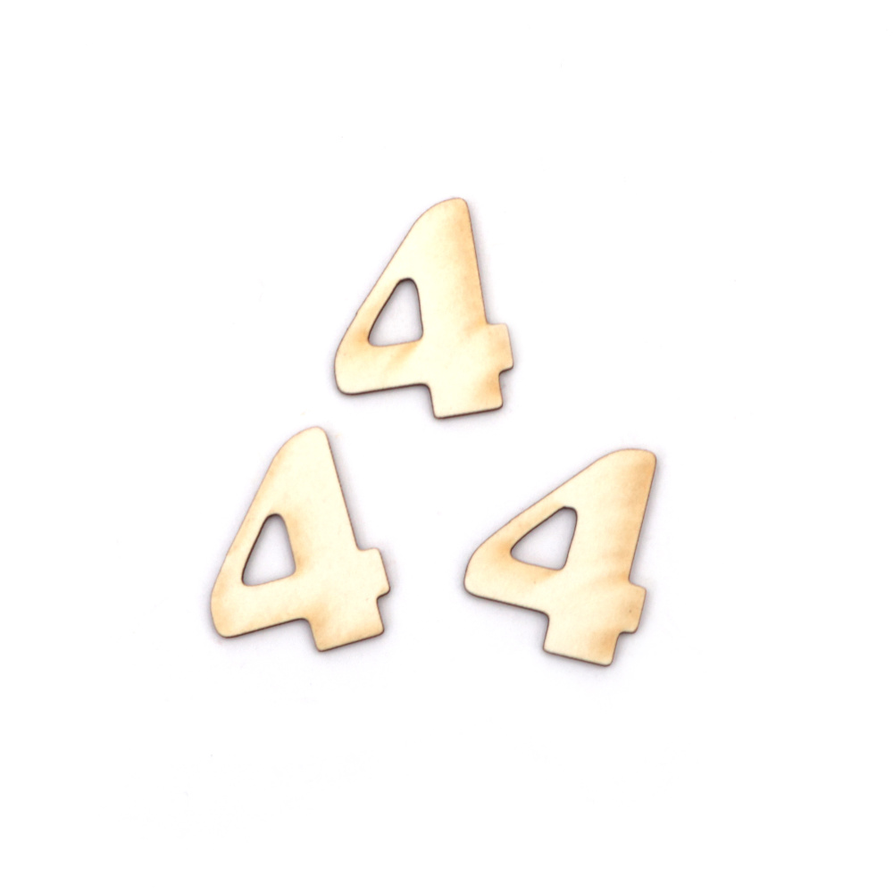 Number "4" Craft Chipboard Cutout, 2 cm, Font 2 - 5 pieces