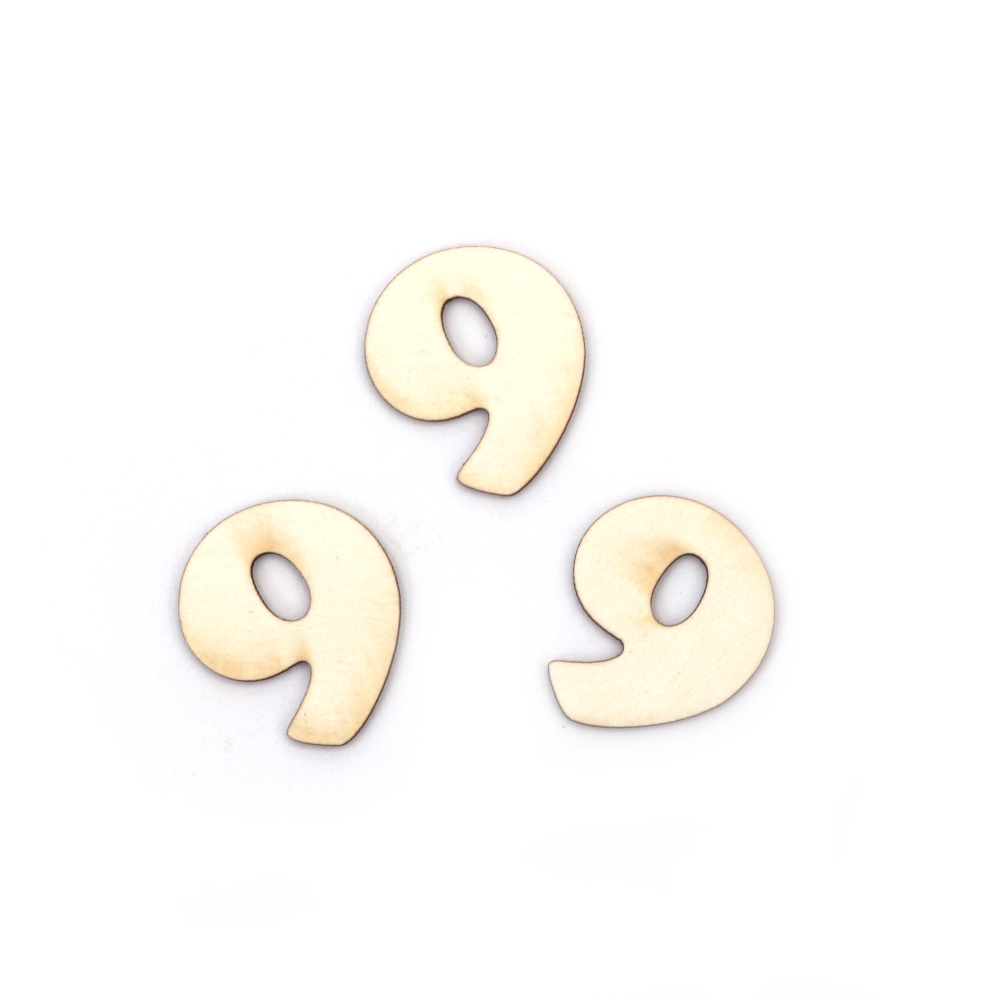 Number "9" Craft Chipboard Cutout, 2 cm, Font 2 - 5 pieces