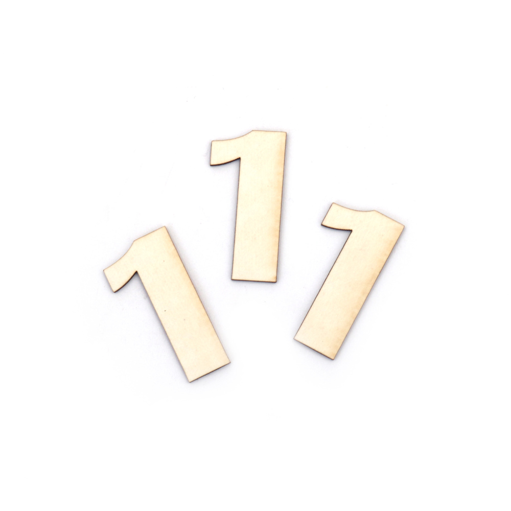 Number "1" Craft Chipboard Cutout, 3 cm, Font 1 - 5 pieces