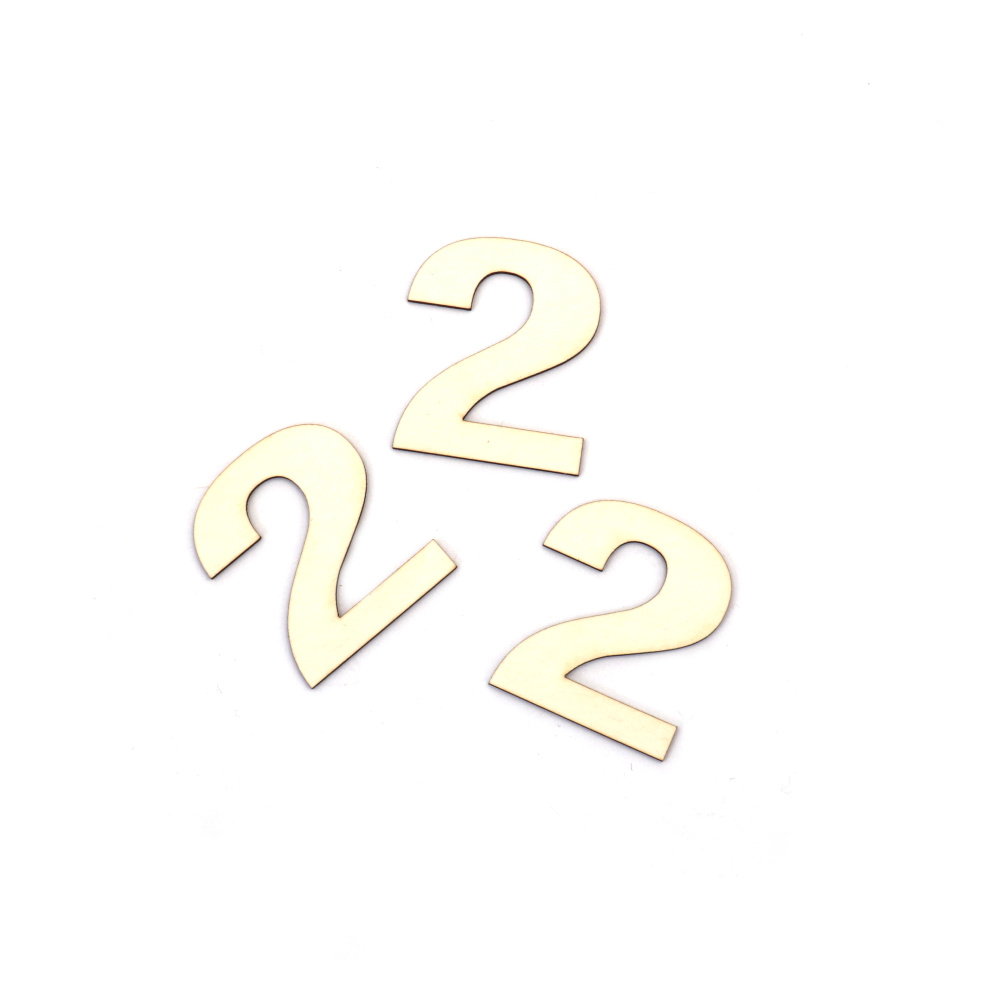 Number "2" Craft Chipboard Cutout, 3 cm, Font 1 - 5 pieces