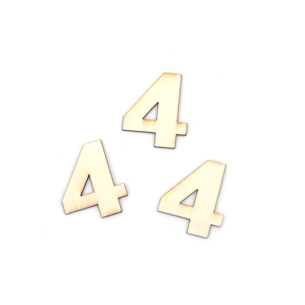 Number "4" Chipboard Cutout, 3 cm, Font 1 - 5 pieces