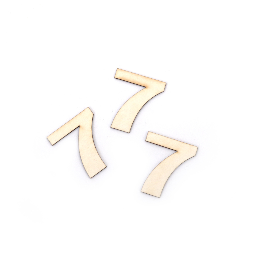 Number "7" Chipboard Cutout, 3 cm, Font 1 - 5 pieces