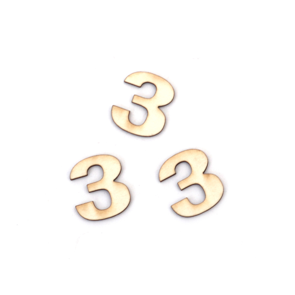 Number "3" Chipboard Cutout, 1.5 cm, Font: 1 - 5 pieces
