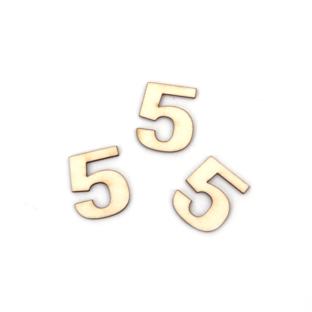 Number "5" Chipboard Cutout, 1.5 cm, Font: 1 - 5 pieces