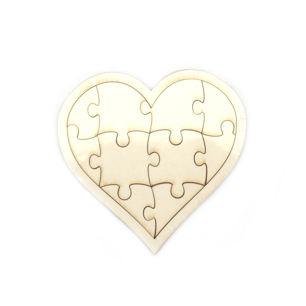 Chipboard Heart Puzzle, 10x10 cm, with a Narrow Border