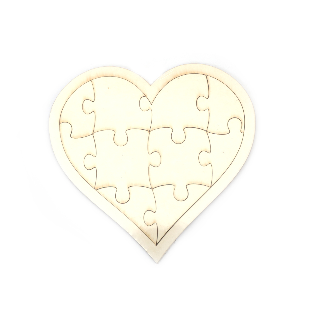 Chipboard Heart Puzzle, 15x15 cm, with a Narrow Border