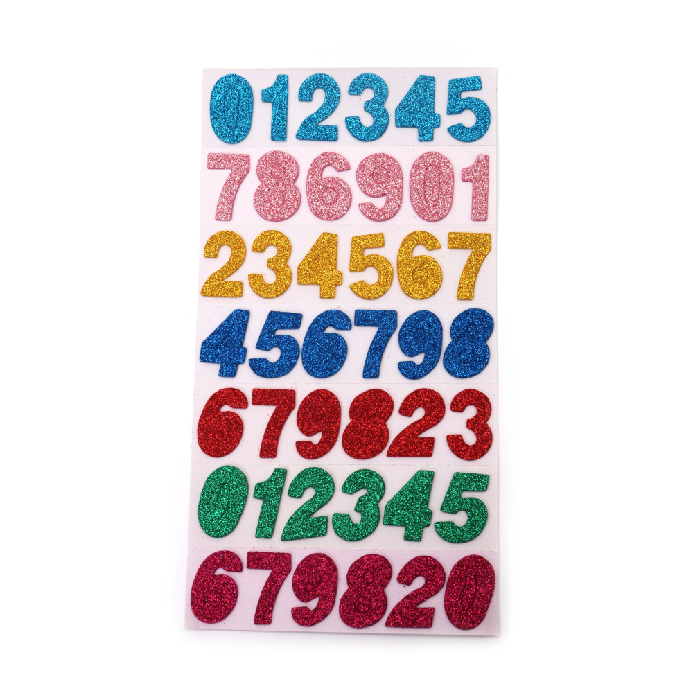 Numere autoadezive din material EVA cu brocart 25x35x2 mm colorate - 42 numere