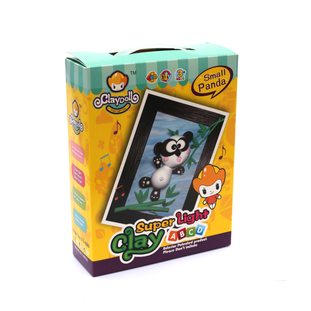 Picture Making Set with Frame, Panda Design, Made of Light Air-Dry Clay - 154x204 mm