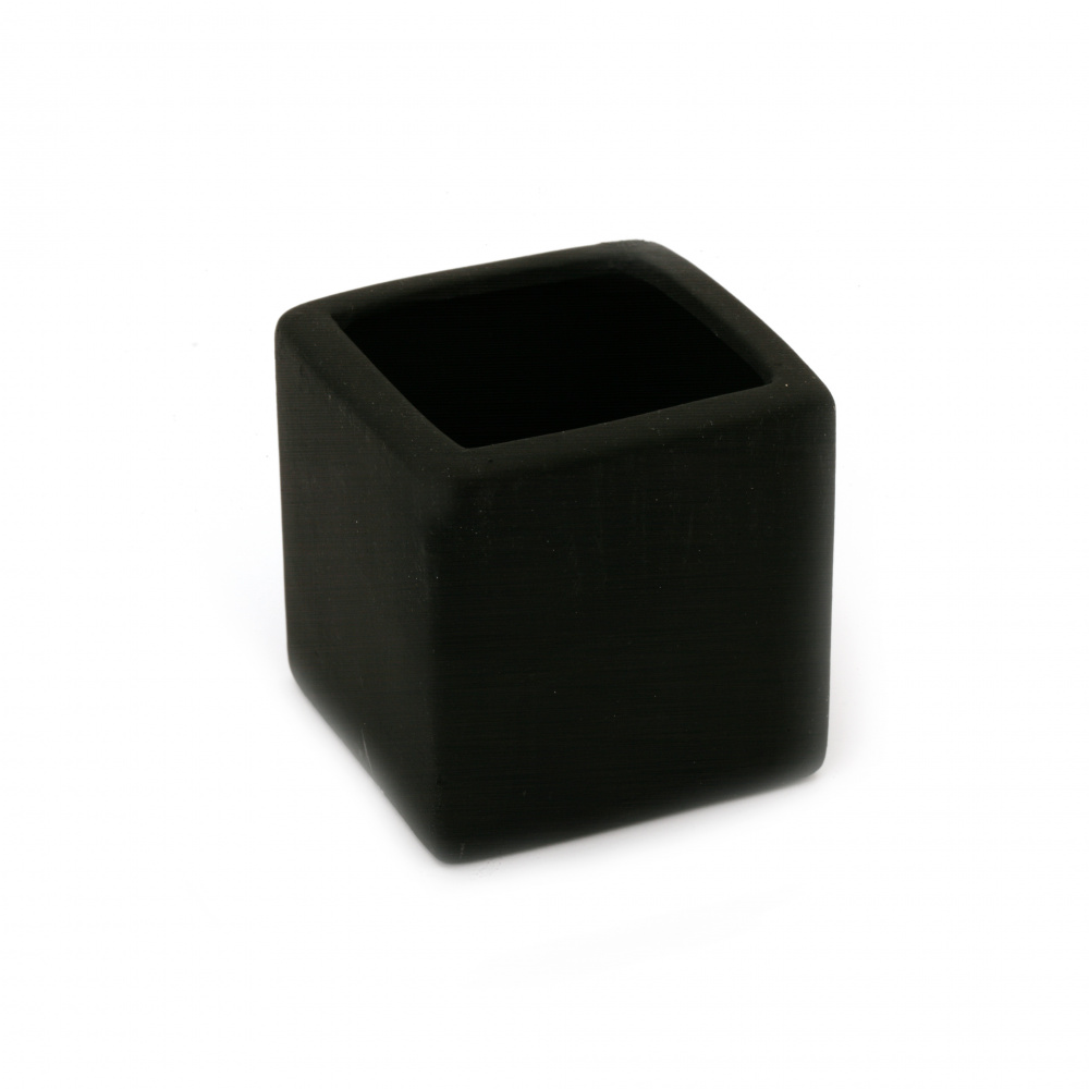 Ceramic Planter, 6.8x6.3 cm, Square-Shaped, Black Color - 1 piece