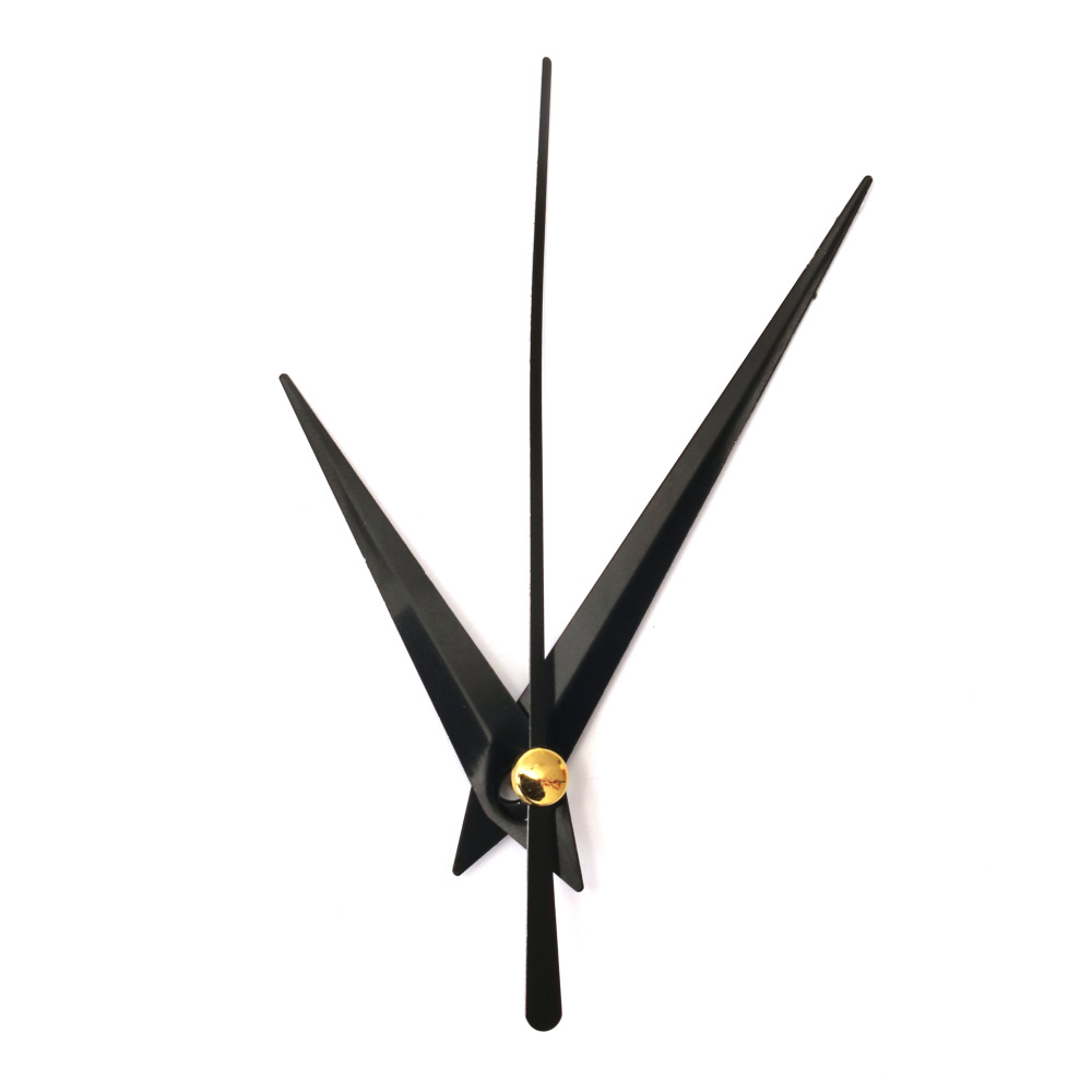 Set of clock hands: hour hand 62 mm, minute hand 82 mm, second hand 98 mm, black color