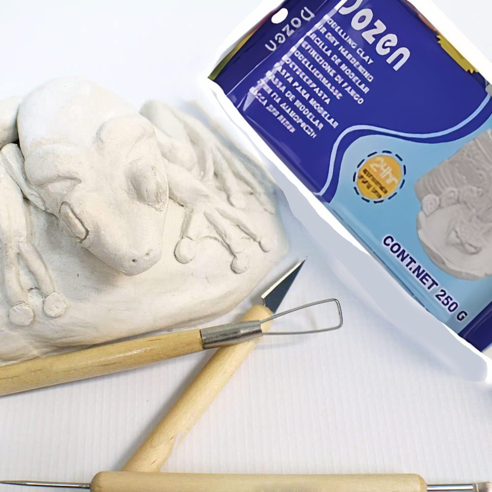 Argilă de modelaj premium cu uscare la aer Dozen, Alb – 250 g – moale, fină și ușor de modelat, ideală pentru sculptură, proiecte școlare și hobby creativ DIY