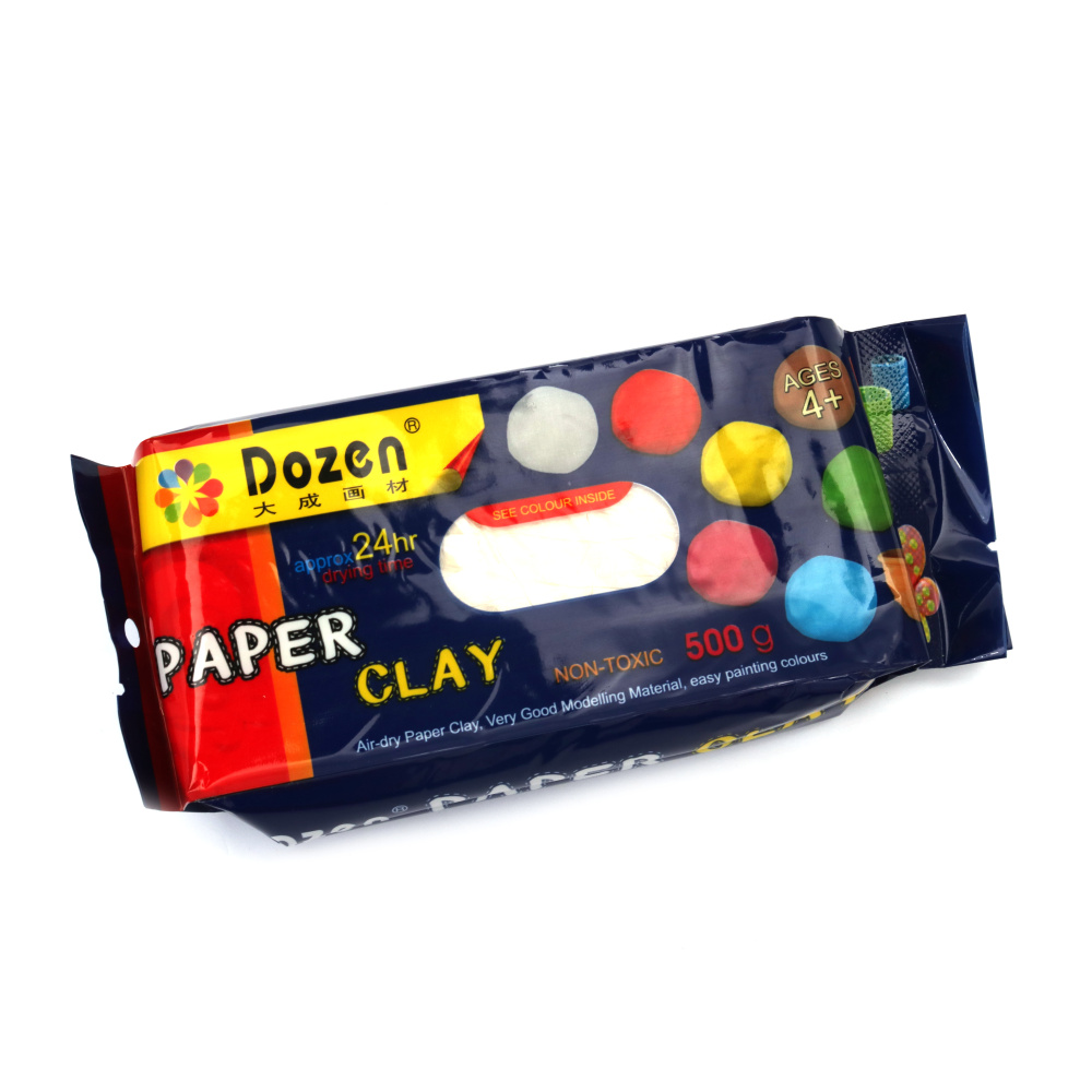 Pastă de modelaj papier mache cu uscare la aer DOZEN, alb, 500 g – moale, ușoară, ușor de modelat; ideală pentru sculptură creativă, proiecte art & craft, hobby și DIY