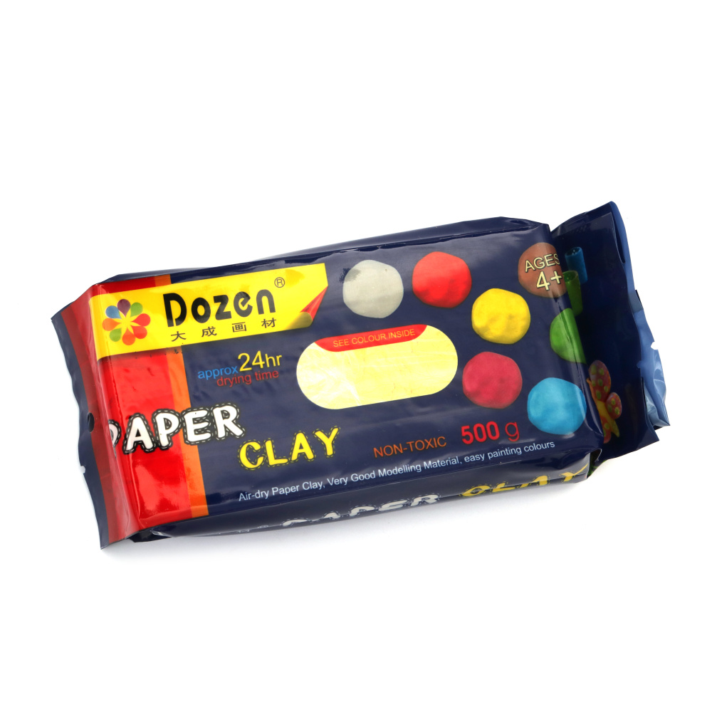 Pastă de modelaj papier-mâché moale, cu uscare la aer, Galben DOZEN – 500 g – fină, ușoară și ușor de modelat – perfectă pentru sculptură creativă, proiecte artistice și meșteșuguri DIY
