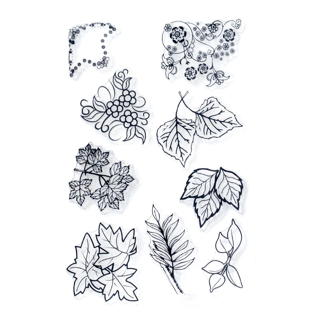 Clear Stamp 11x16 cm leaves and ornaments with flowers