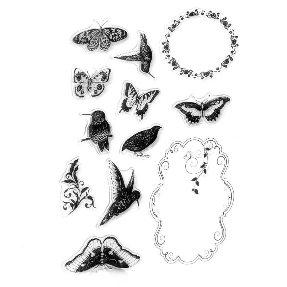 Clear Stamp 11x16 cm birds and butterflies