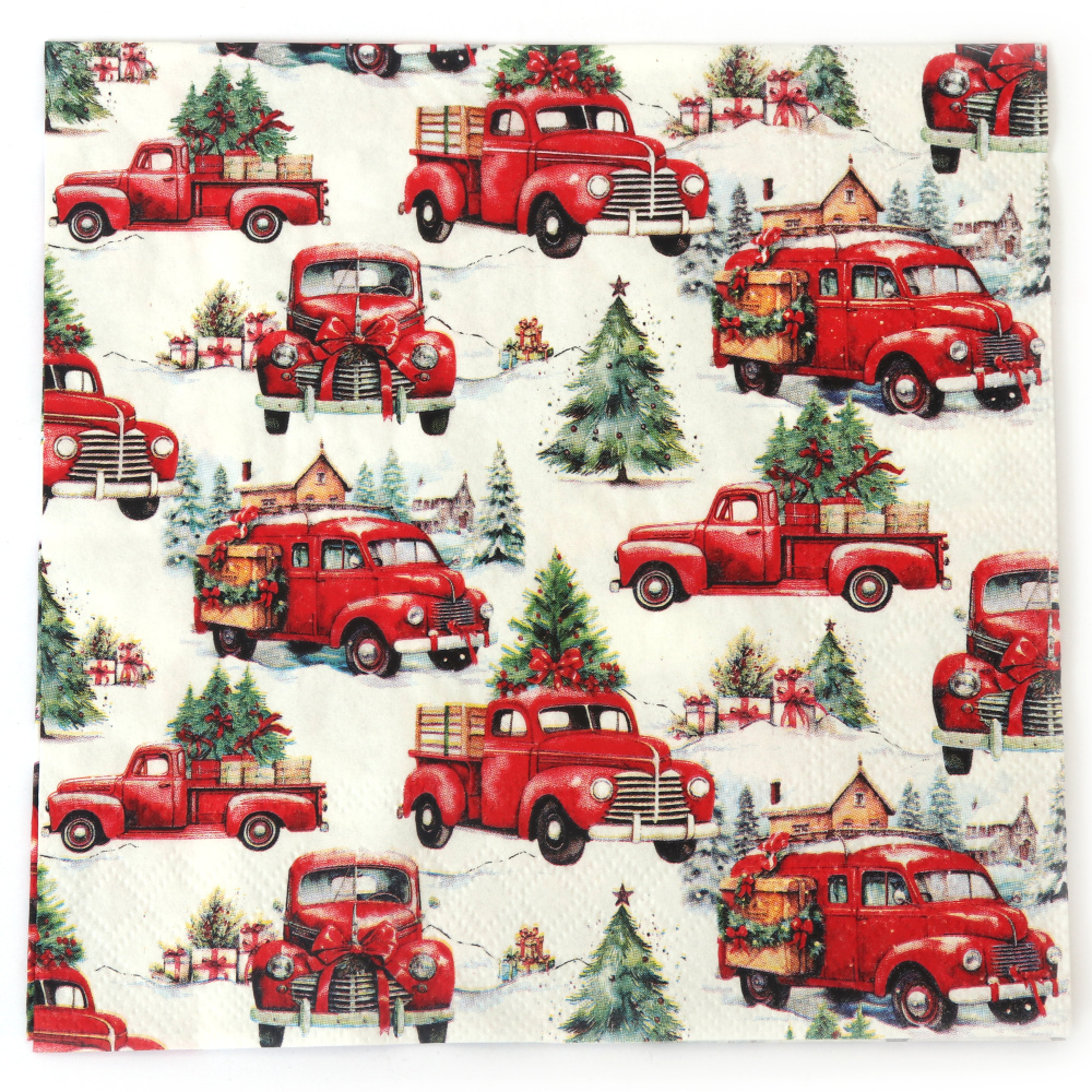 Stylový ubrousek Ambiente na decoupage 33 × 33 cm – 3vrstvý, motiv nákladní auto, 1 ks, dekorativní ubrousek pro kreativní tvoření