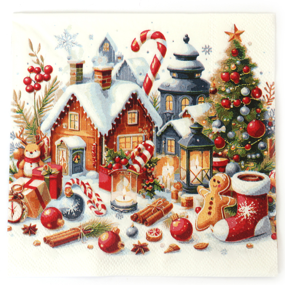 Festive Ambiente Decoupage Napkin 33x33 cm – 3-Ply, Christmas Scenery, 1 Piece, Charming Napkin for Creative Decoupage