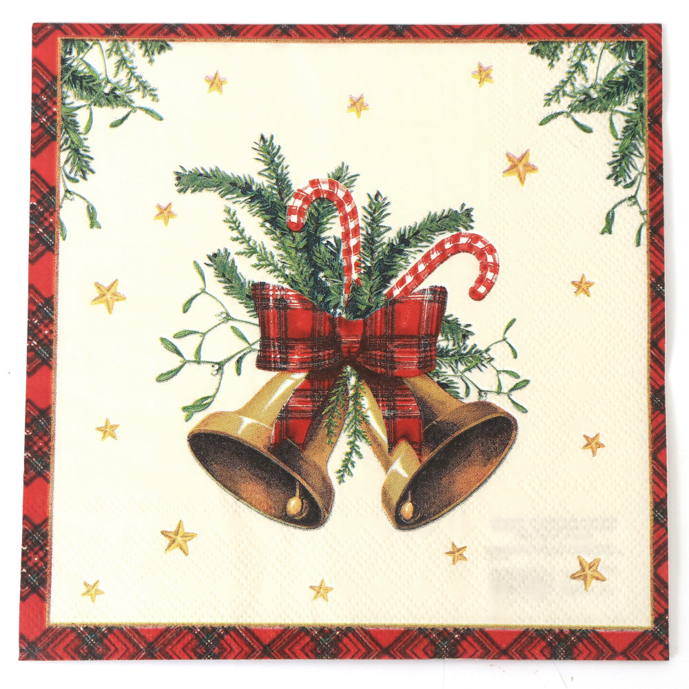 Charming Ambiente Decoupage-Serviette 33x33 cm – 3-lagig, Scottish Bells Creme, 1 Stück, festliche Serviette für kreative Decoupage