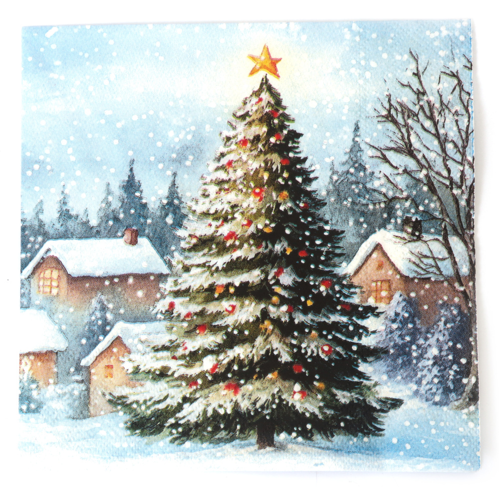 Winterliches Ambiente Decoupage-Serviette 33x33 cm – 3-lagig, Baum im Schnee, 1 Stück, Deko-Serviette für kreative Decoupage