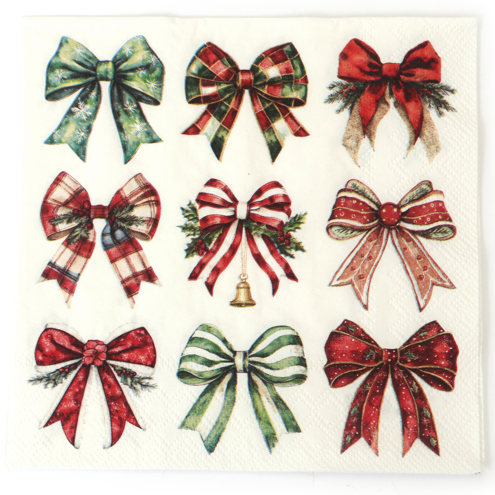 Festliche Ambiente Decoupage-Serviette 33 x 33 cm – 3-lagig, Merry Ribbons Weiß, 1 Stück, Deko-Serviette für kreative Serviettentechnik