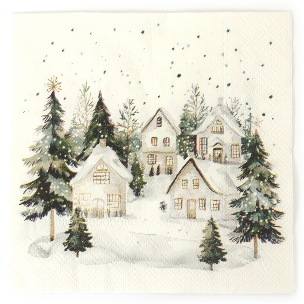 Charming Ambiente Decoupage-Serviette 33x33 cm – 3-lagig, verschneite Häuser, 1 Stück, festliche Serviette für kreative Decoupage