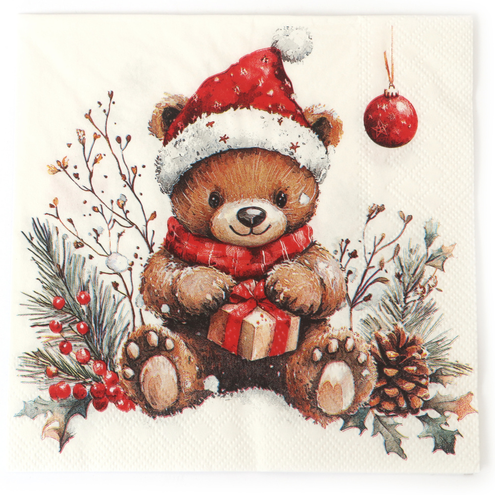Adorable Ambiente Decoupage-Serviette 33x33 cm – 3-lagig, Teddys Geschenk Weiß, 1 Stück, festliche Serviette für kreative Decoupage