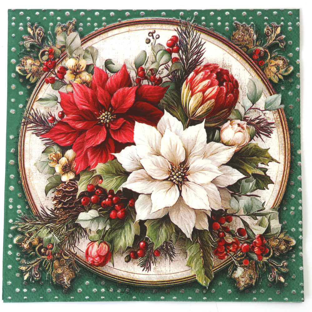 Ambiente Decoupage-Serviette 33x33 cm – 3-lagig, florale Szene Grün, 1 Stück, Motivserviette für kreative Serviettentechnik