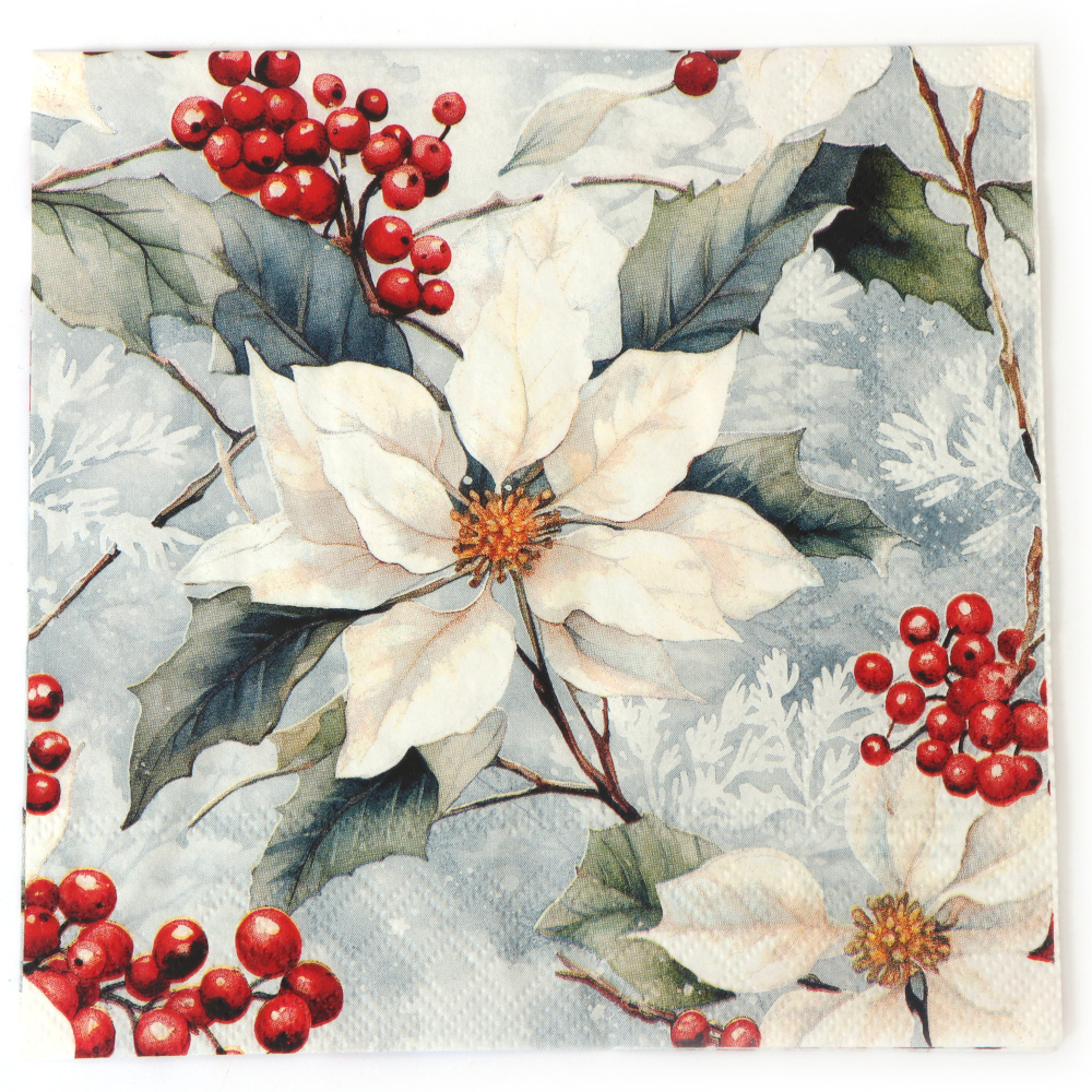 Festliche Ambiente Decoupage-Serviette 33x33 cm – 3-lagig, Winter-Weihnachtsstern, 1 Stück, Deko-Serviette für kreative Serviettentechnik