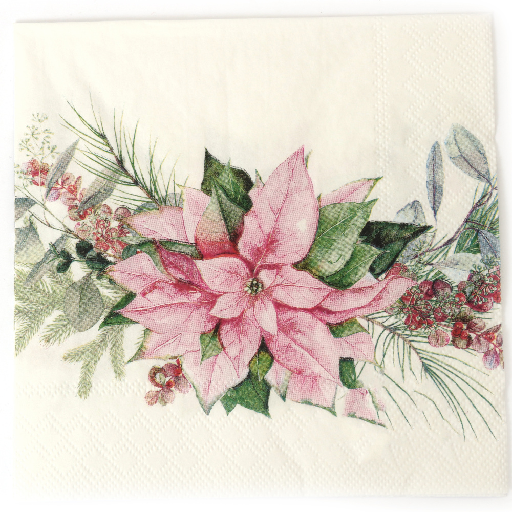 Delicate Ambiente Serviette für Decoupage 33x33 cm – 3-lagig, rosa Weihnachtsstern, 1 Stück, festliche Serviette zum kreativen Basteln