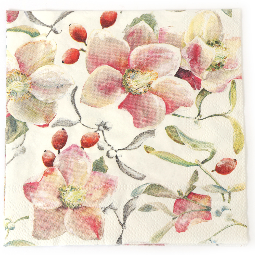 Elegante Ambiente Decoupage-Serviette 33x33 cm – 3-lagig, Festive Grace Weiß, 1 Stück, festliche Serviette für kreative Serviettentechnik