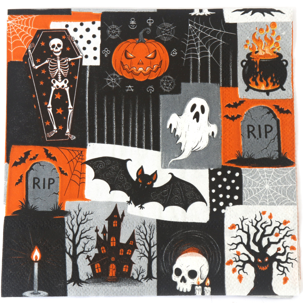 Ambiente Decoupage-Serviette 33x33 cm – 3-lagig, Creepy Halloween, 1 Stück, festliche Serviette für kreative Decoupage-Bastelarbeiten