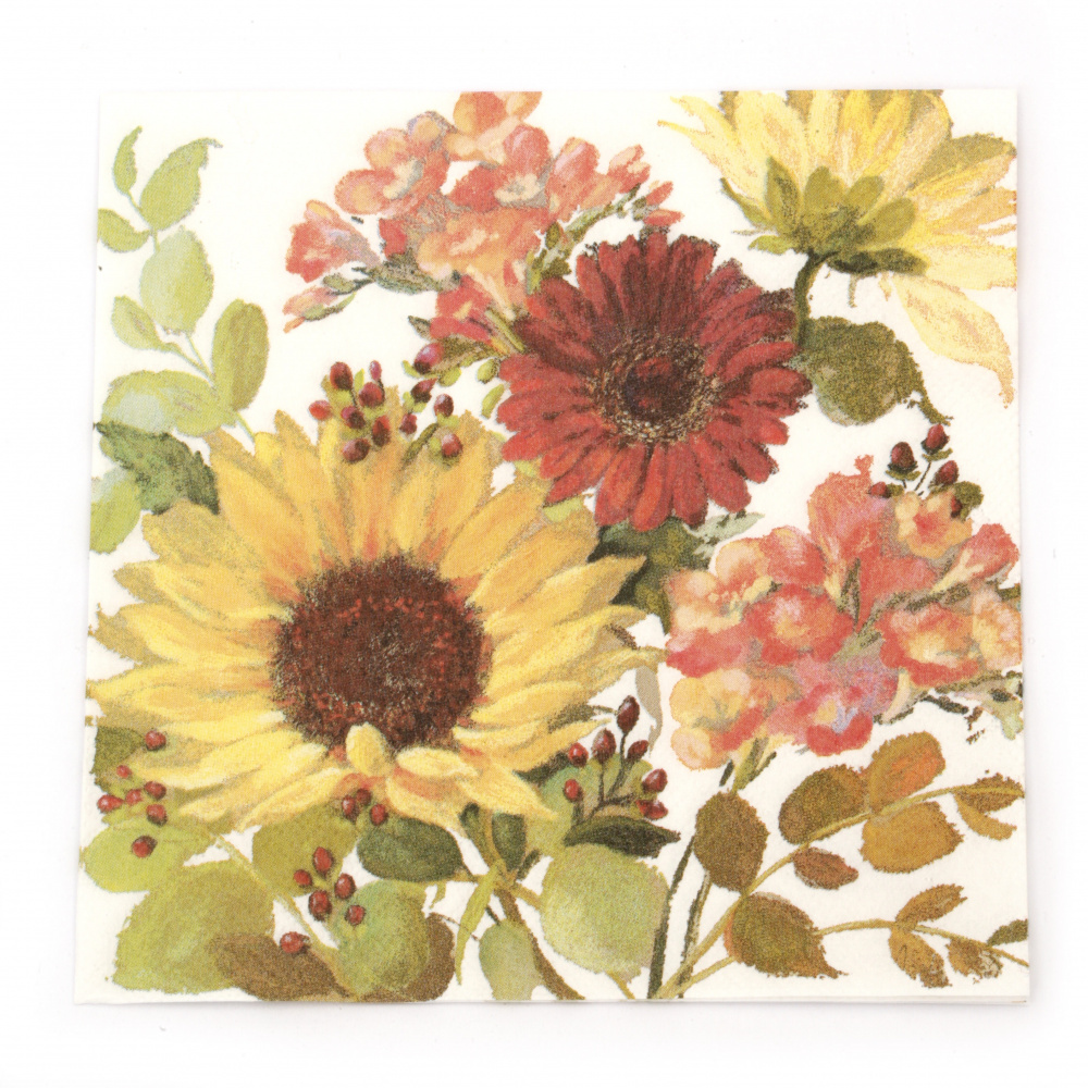 Χαρτοπετσέτα Decoupage Ambiente 33x33 cm τριών στρώσεων Sunny flowers cream-1 τεμάχιο