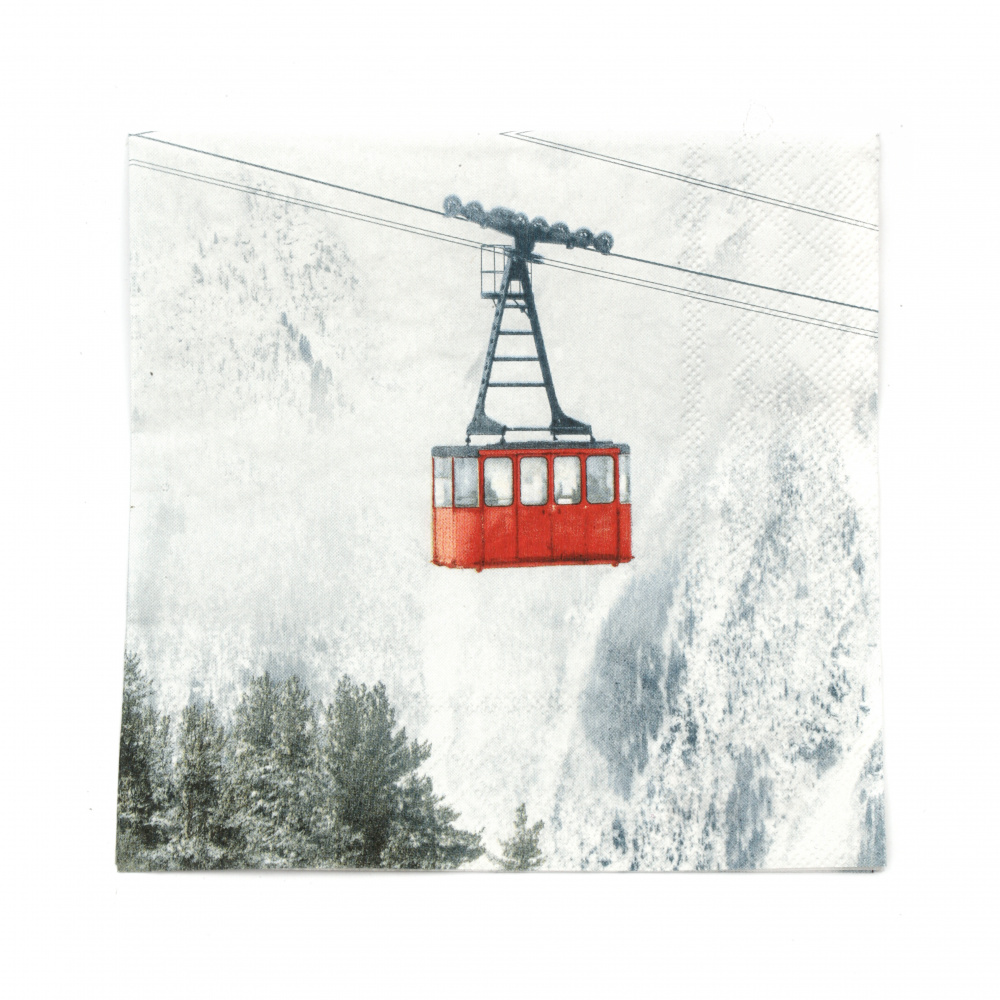 Napkin for decoupage Ambiente 33x33 cm three-layer Ski Gondola - 1 piece