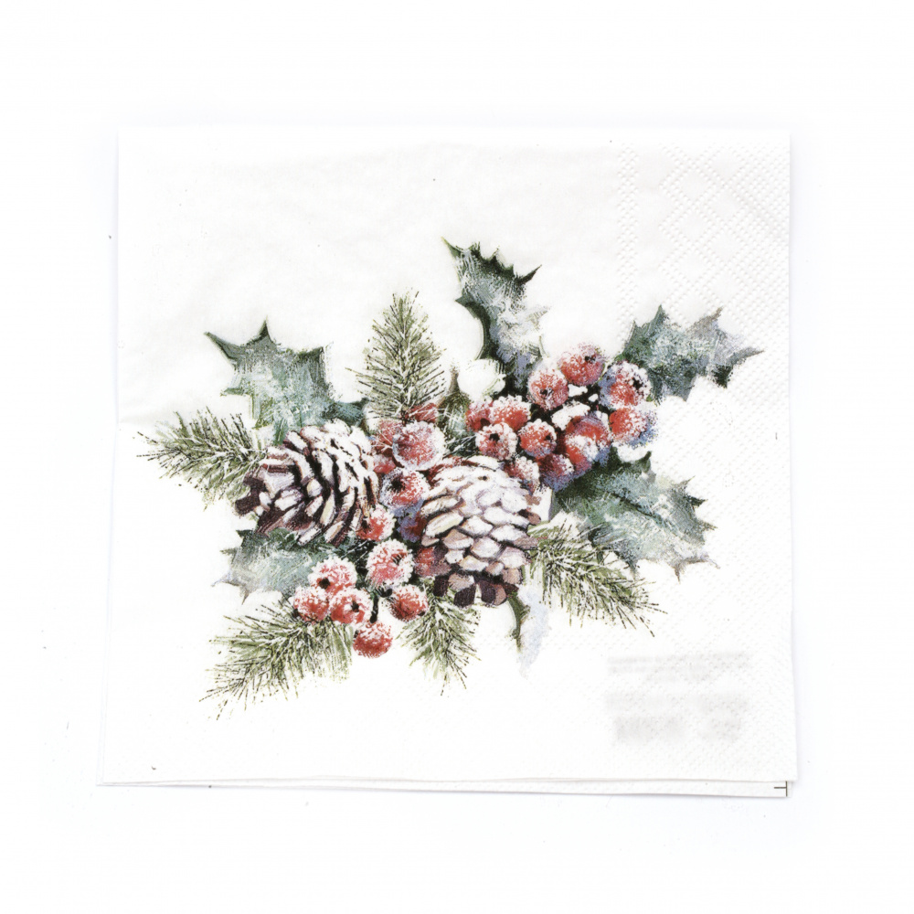 Decoupage napkin Ambiente 33x33 cm three-layer Holly and Berries - 1 piece