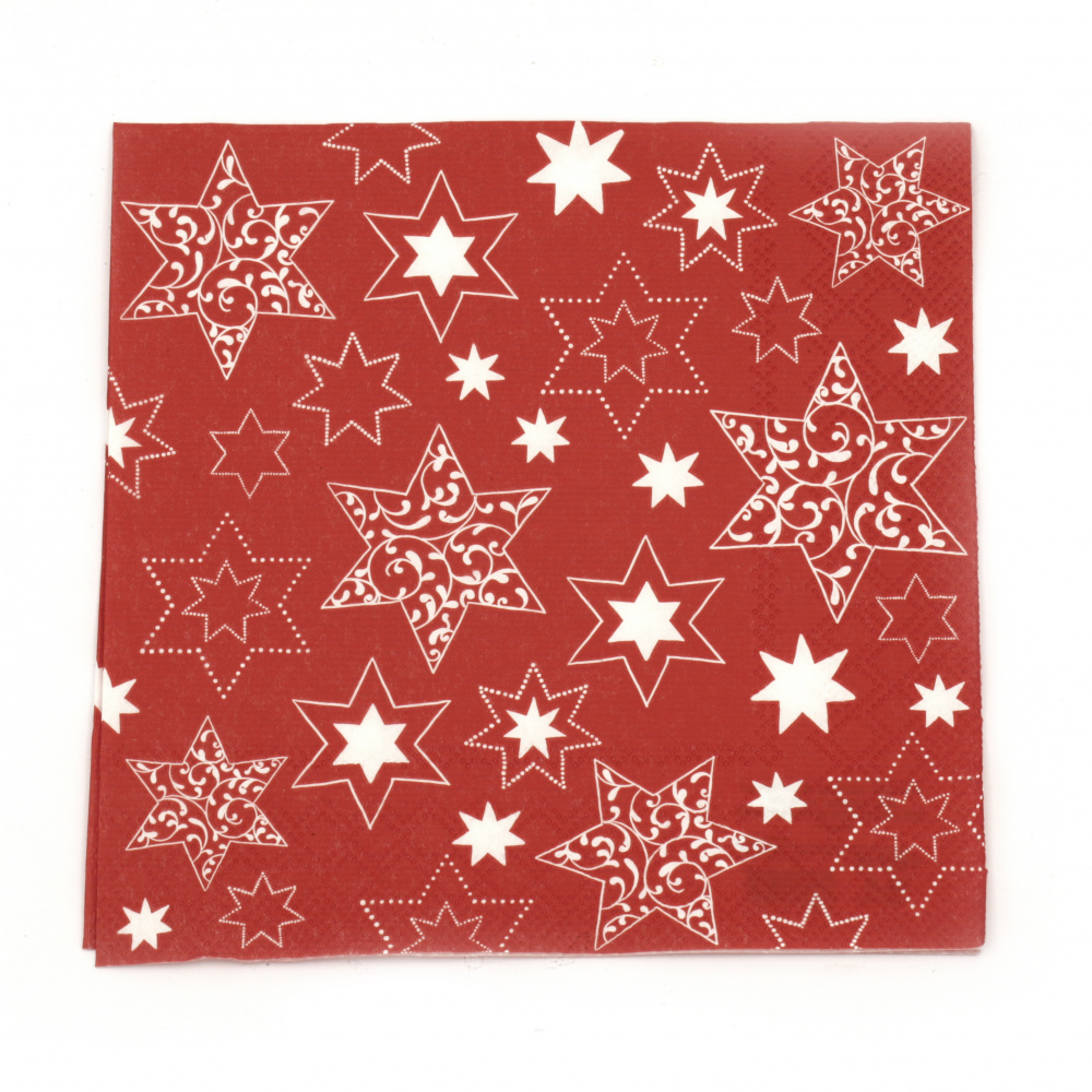Decoupage napkin Ambiente 33x33 cm three-layer ORNAMENTS IN STARS NEG RED-1 piece