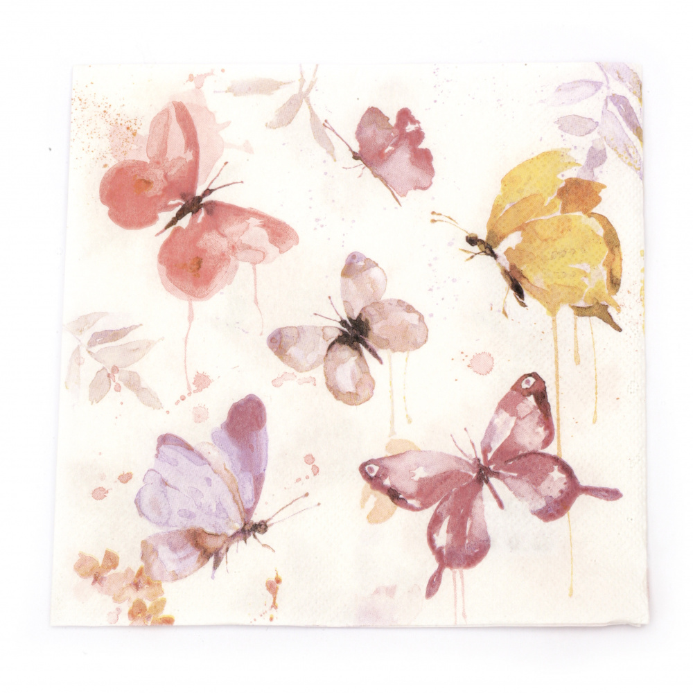 Napkin for decoupage Ambiente 33x33 cm three-layer Butterfly Collection Rose-1 piece