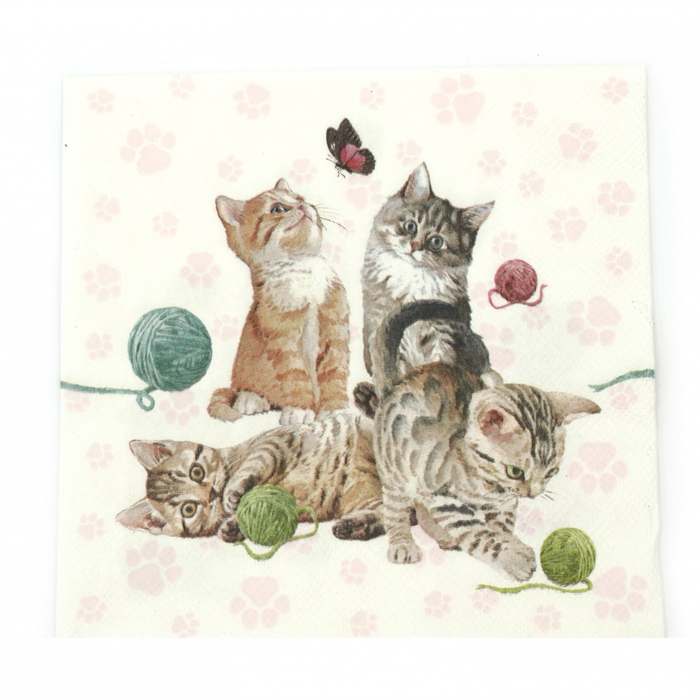 Napkin for decoupage Ambiente 33x33 cm three-layer Playing Kitten-1 piece