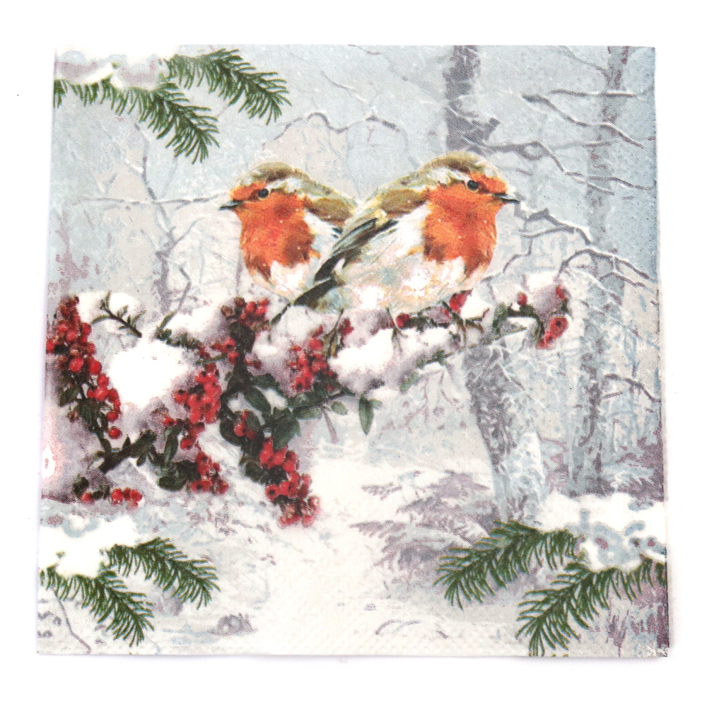 Ambiente Decoupage Napkin, 33x33 cm, Three-Ply, "Winter Birds" Design - 1 piece