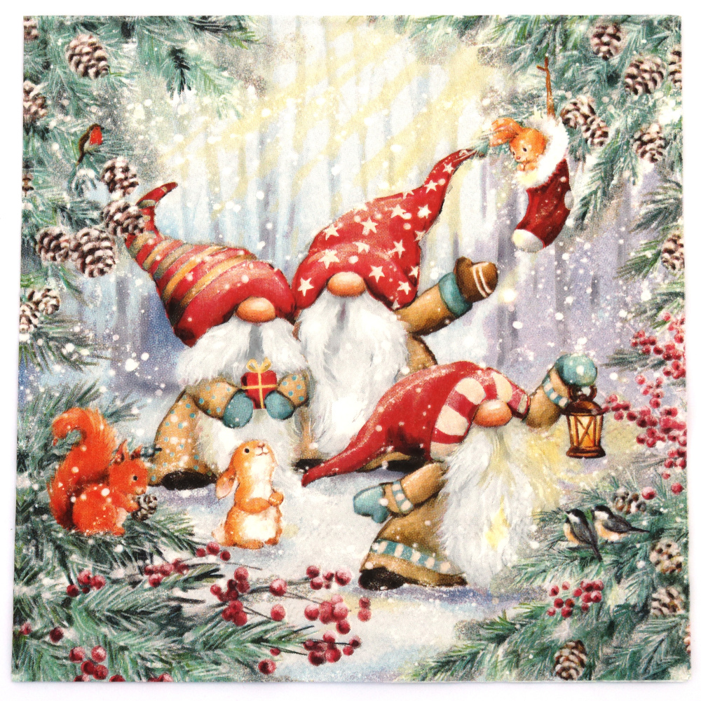 Decoupage Napkin Ambiente, 33x33 cm, Three-Ply, Gnomes Snowy Forest - 1 Piece