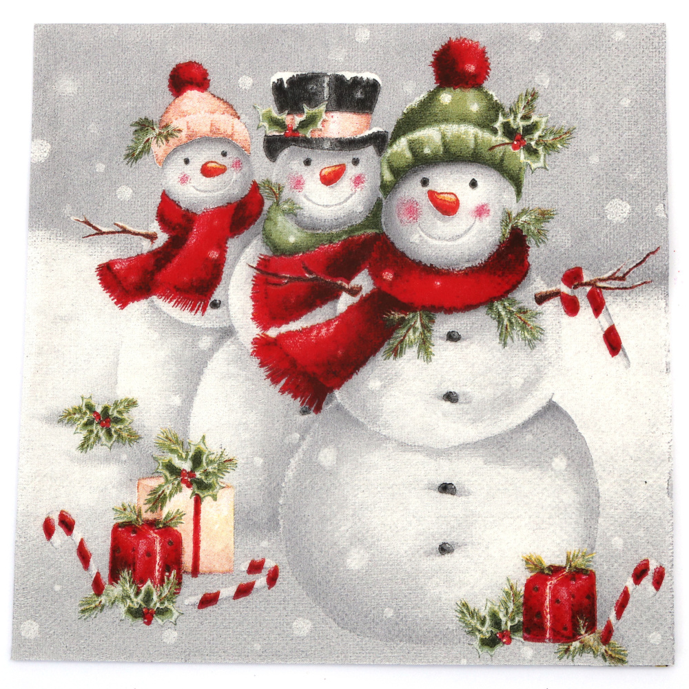 Decoupage Napkin Ambiente, 33x33 cm, Three-Ply, Smiling Snowmen - 1 Piece