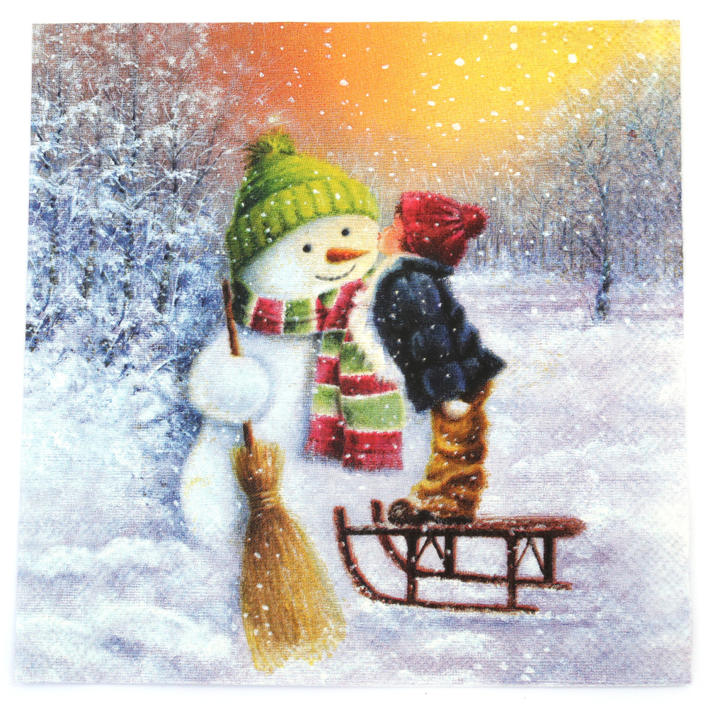 Салфетка за декупаж Ambiente 33x33 см трипластова Child Kissing Snowman -1 брой