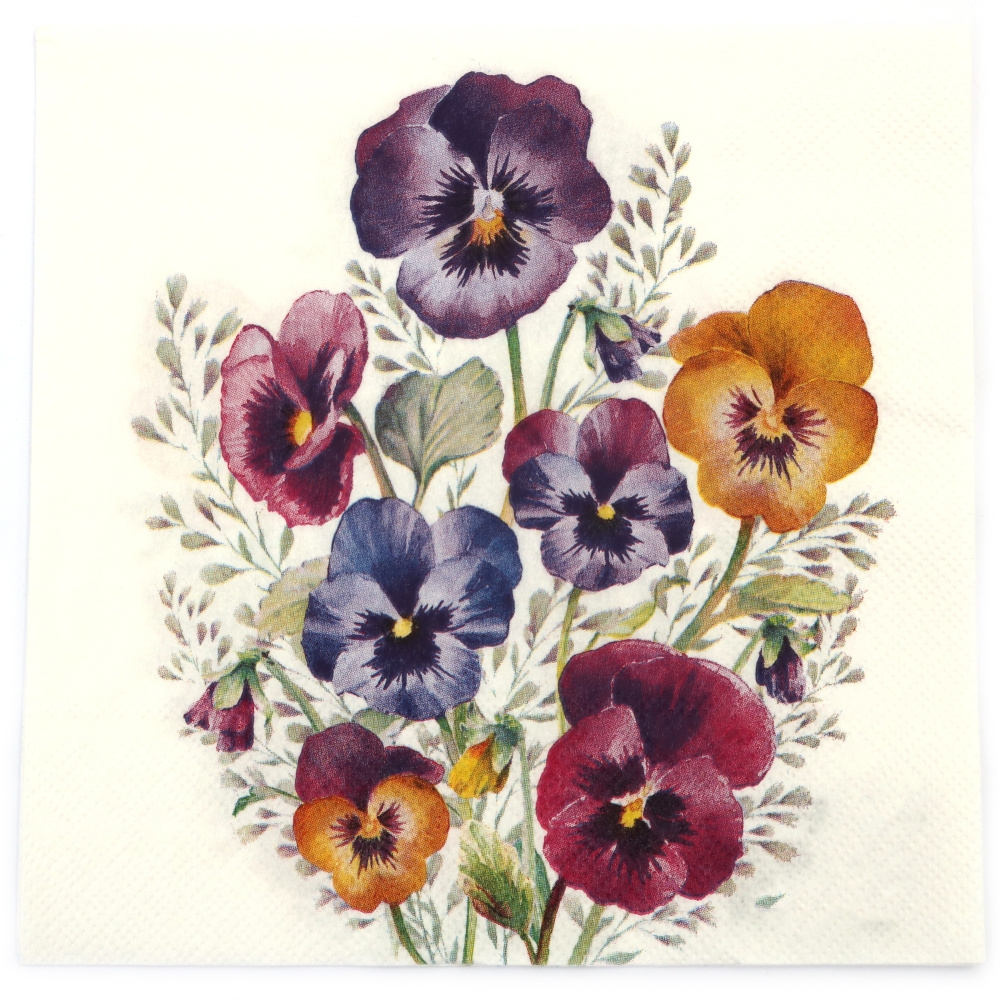 3-Ply Napkin for Decoupage Ambiente 33x33 cm, Pansies - 1 piece
