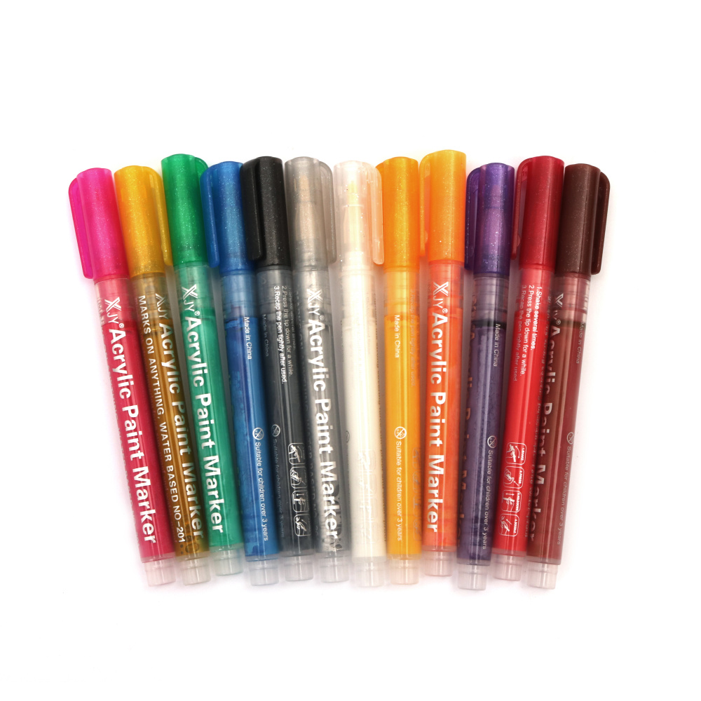 Set of acrylic markers for all surfaces - 12 colors