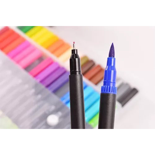 Double-Ended Markers with Brush and Fineliner Set - 12 Colors