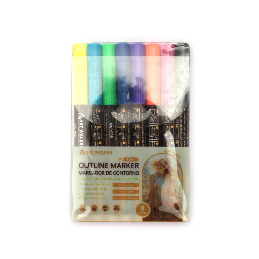 Set of Colored Outline Markers 2 mm Art Walker - 8 Colors