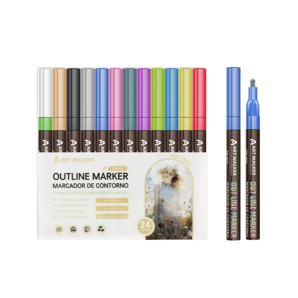 Set of Colored Outline Markers 2 mm Art Walker - 24 Colors