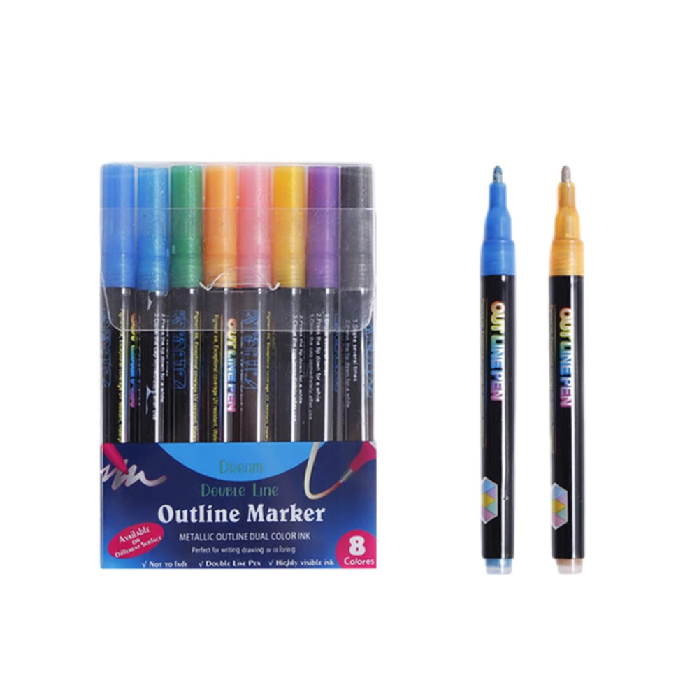 Set of Colored Outline Markers 3 mm Metallic Colors - 8 Colors